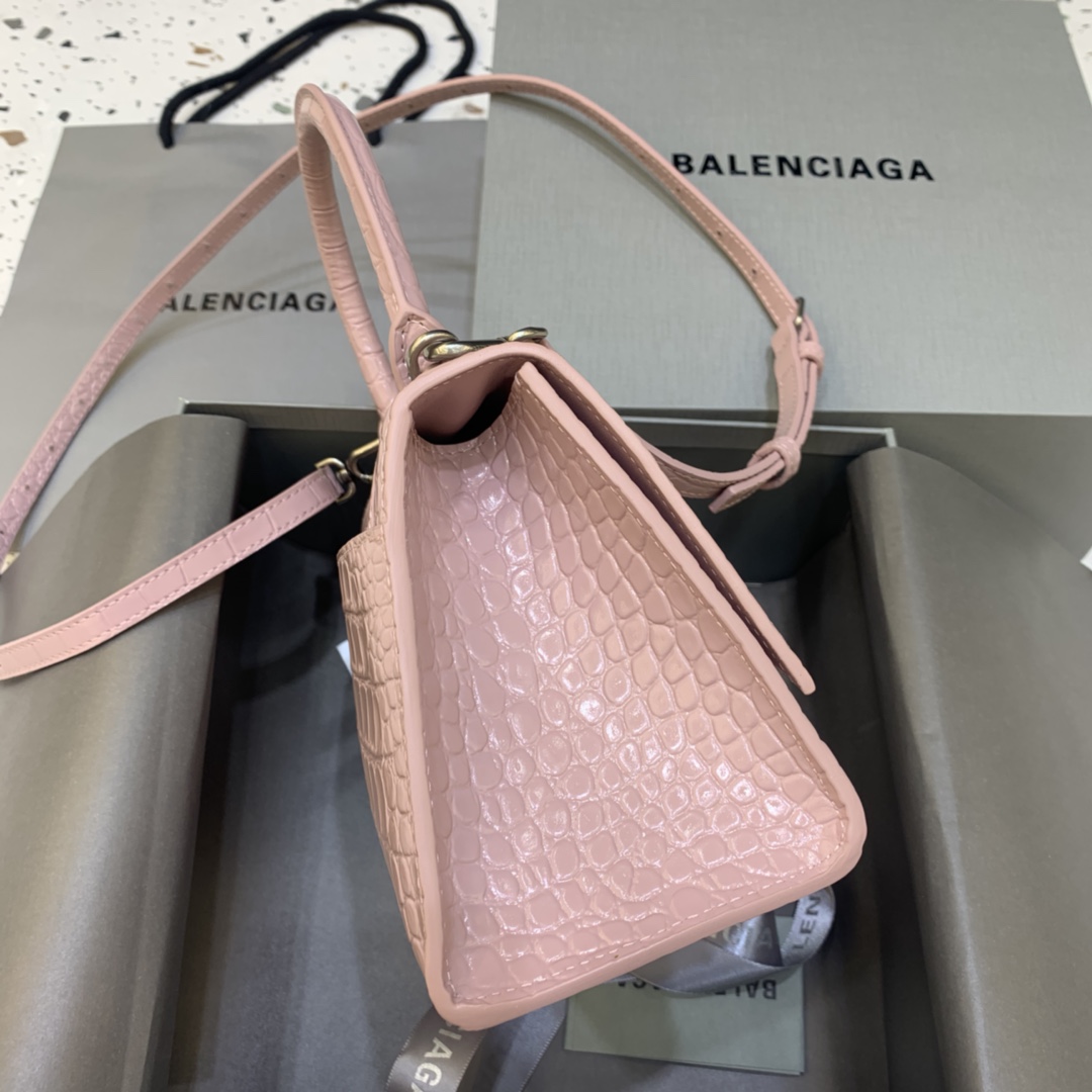 Balenciaga Hourglass Small Handbag Crocodile Embossed Shoulder Bag Pink